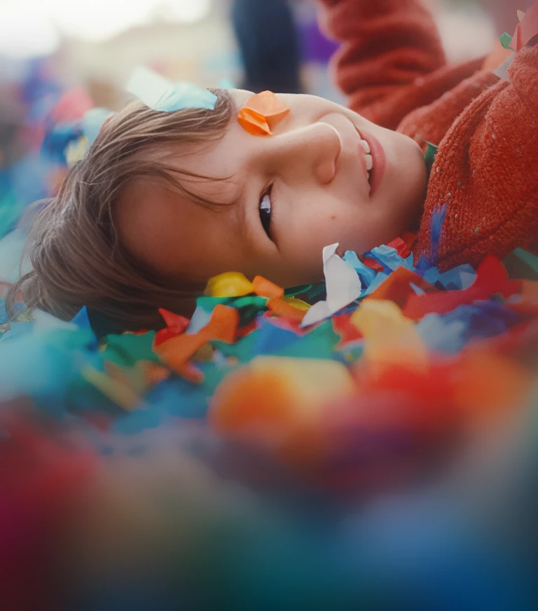 boy laying on the ground covered in confetti